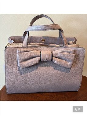 Kate Spade  Satchel  Crossbody bag pebbled leather  pinkish gray  bowfront  EUC